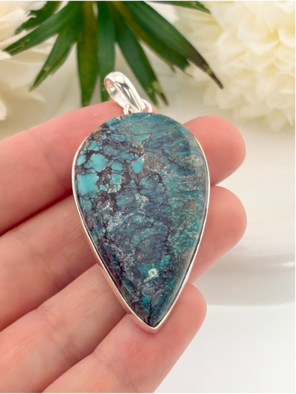 Large Sterling Silver 925 Southwest Turquoise Pendant Contemporary Handmade New - Picture 3 of 13